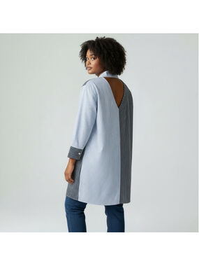 Ripe - Gray Stipe Tunic Blouse with Cutout Detail - M